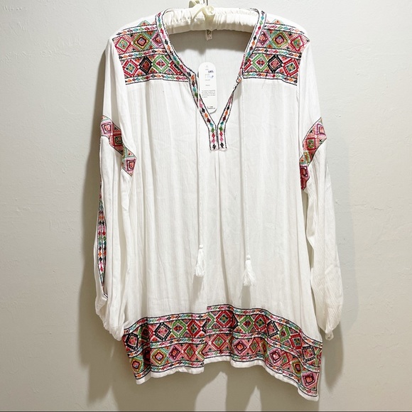 SHORELINE Plus Size Tunic Ivory Embroidered